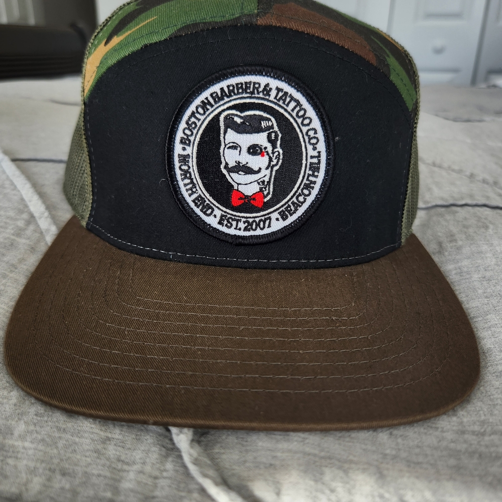 Camo Boston Barber And Tattoo Snapback Hat